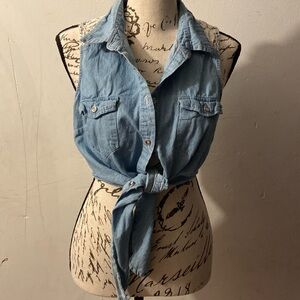 Cropped Tie Up Denim Jacket